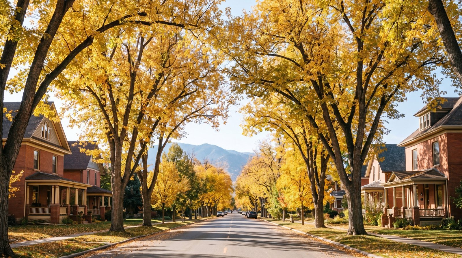 Tree-lined street of historic craftsman homes in Old Town Fort Collins, Colorado